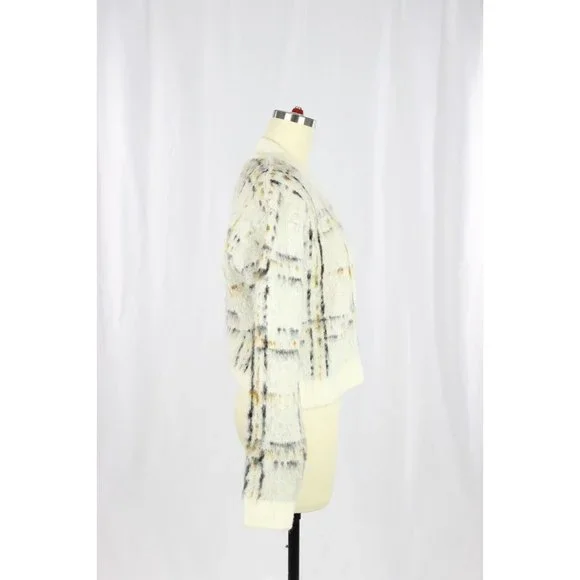 NWT CURRENT/ELLIOTT The Bets White Plaid Mohair Bomber Sweater Jacket, Size 0 - Picture 3 of 13